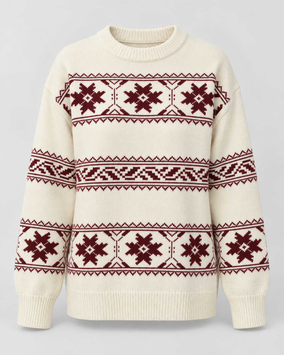 Jersey Fair Isle Mujer Copos de Nieve Cuello Redondo Oversize