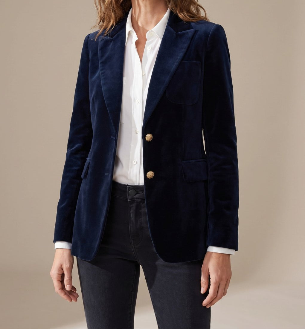Blazer Mujer Entallado Botón Dorado con Puños Decorativos