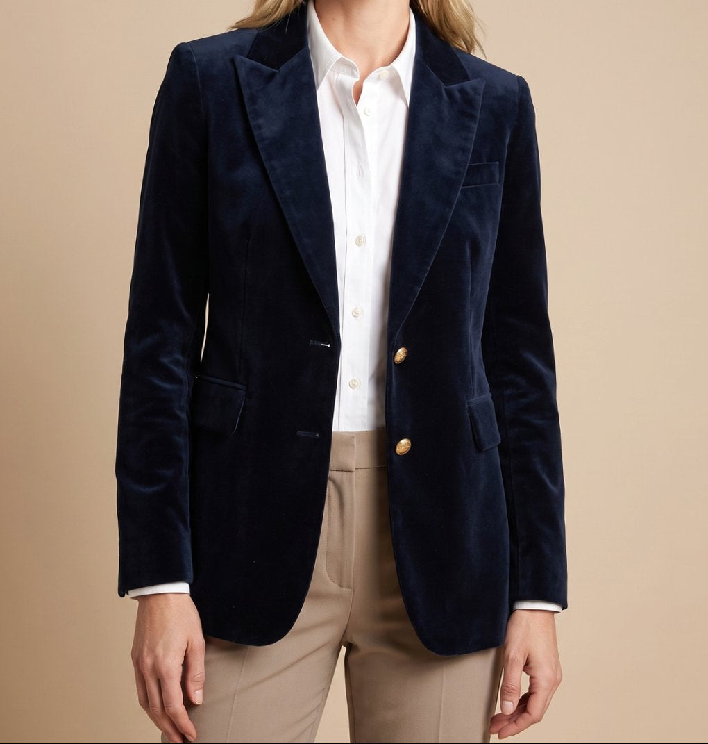 Blazer Mujer Entallado Botón Dorado con Puños Decorativos