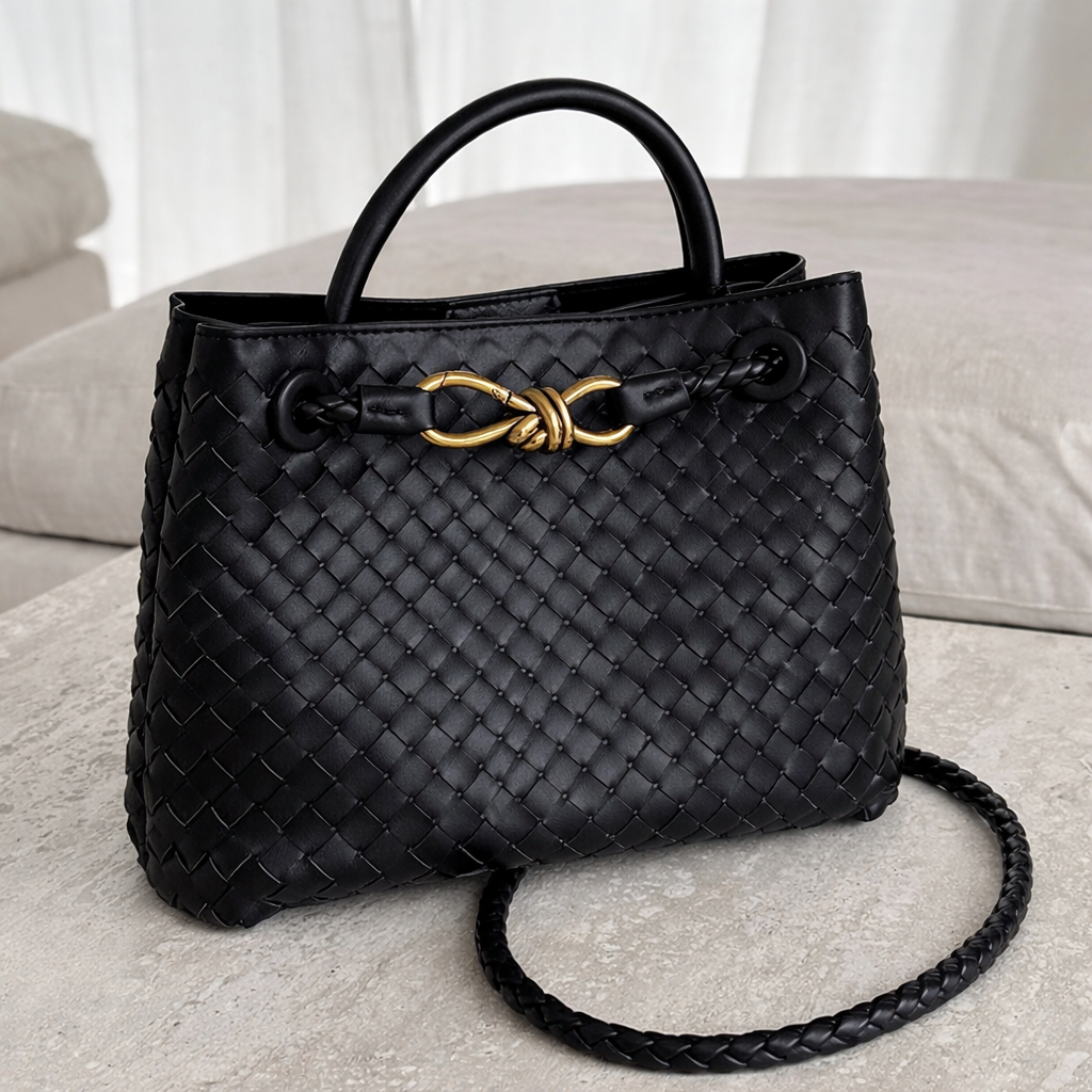 Women's Woven Vegan Leather Tote Bag - Everyday Shoulder Bag