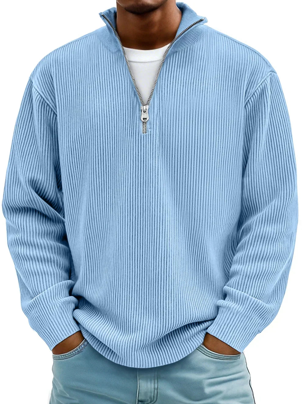 Men's Red Half-Zip Ribbed Knit Sweatshirt