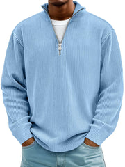 Men's Red Half-Zip Ribbed Knit Sweatshirt