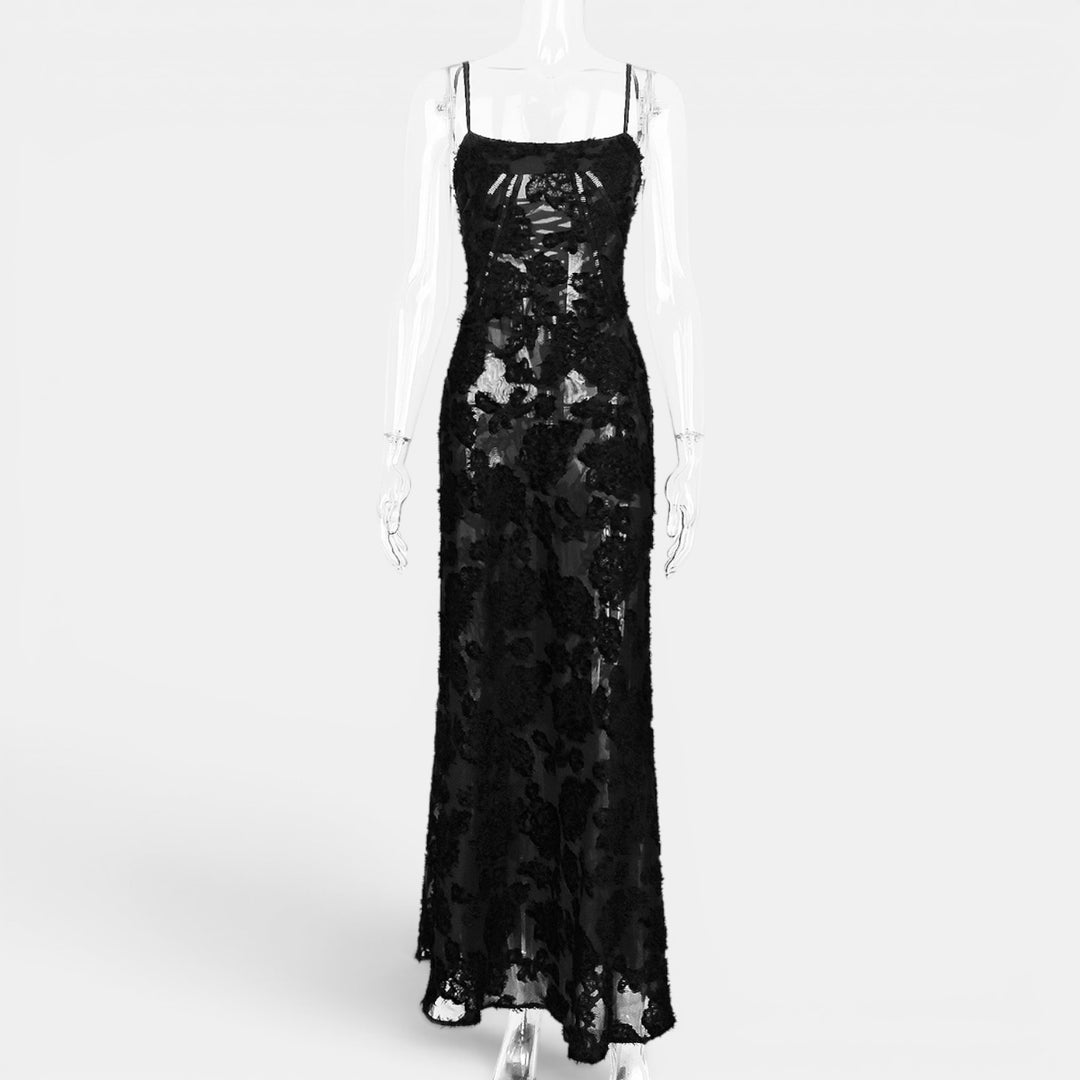 Vestido Largo Fiesta Negro Transparencias