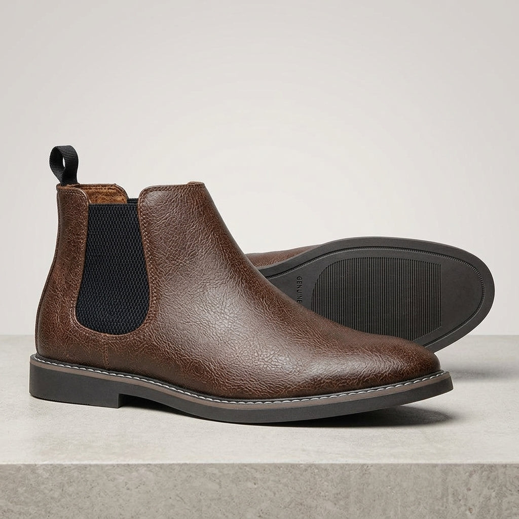 Men's Smooth Faux Leather Chelsea Boots - Classic Slip-On
