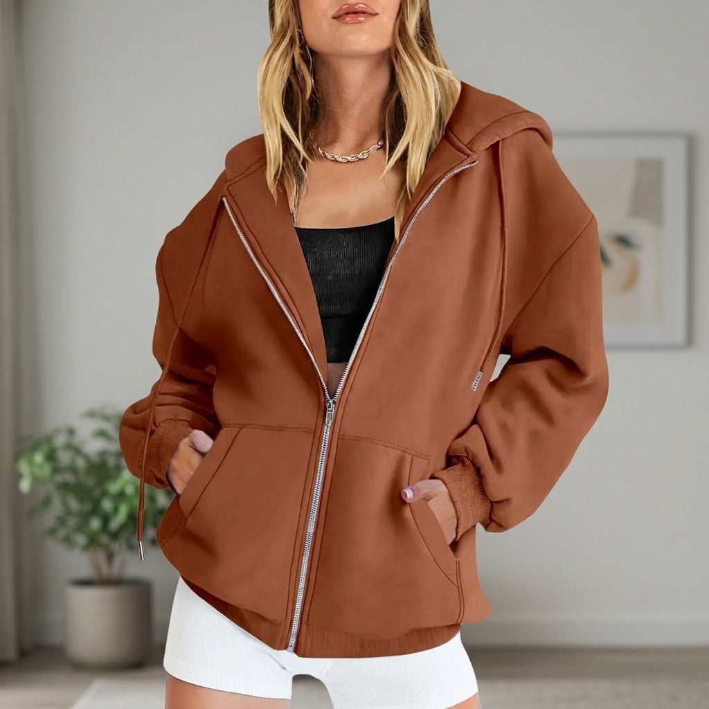 Sudadera Mujer Oversize de Punto Algodón con Cremallera