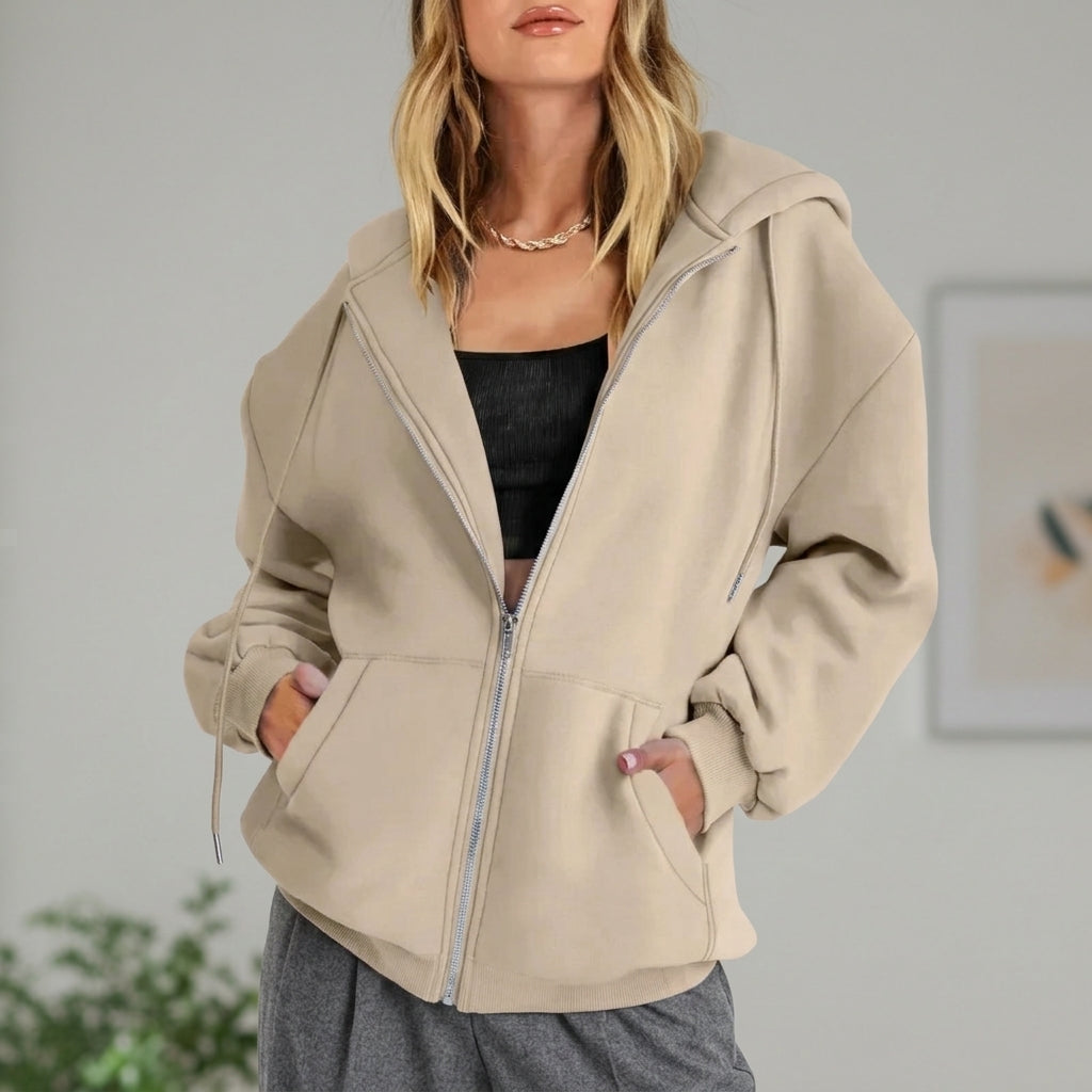 Sudadera Mujer Oversize de Punto Algodón con Cremallera