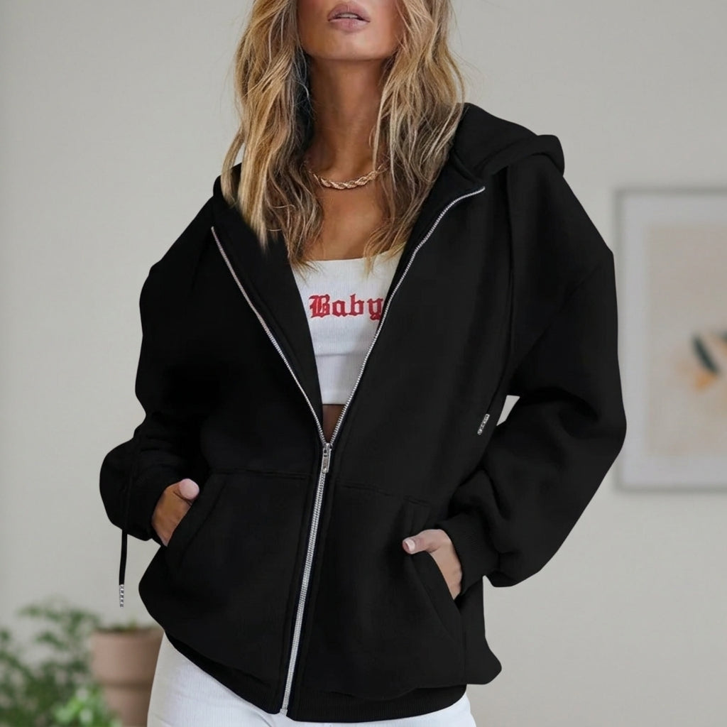 Sudadera Mujer Oversize de Punto Algodón con Cremallera