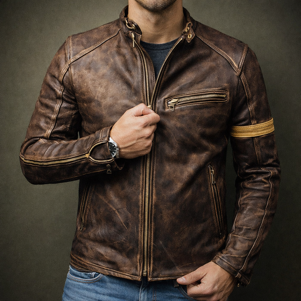 Chaqueta de Cuero Hombre Envejecida