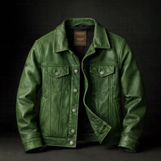 Chaqueta de Cuero Hombre Vintage con Forro de Algodón