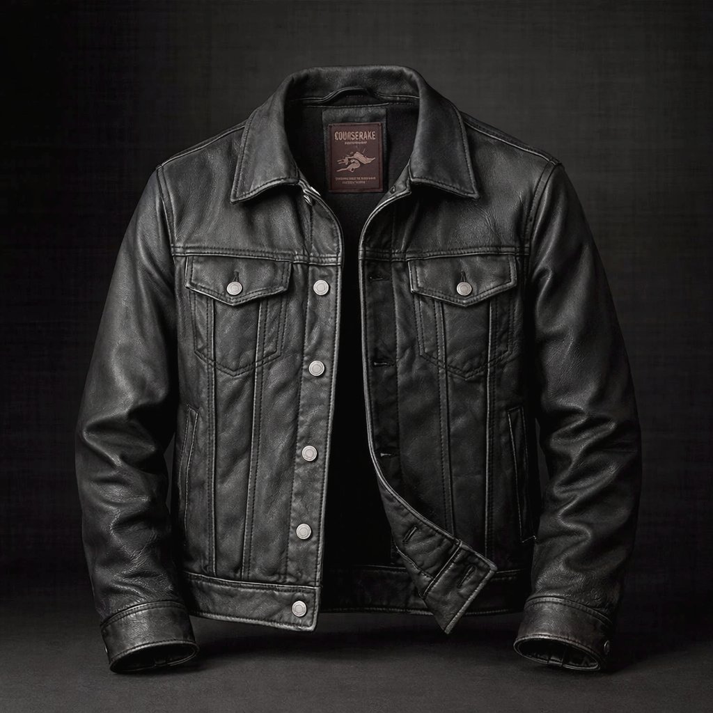 Chaqueta de Cuero Hombre Vintage con Forro de Algodón