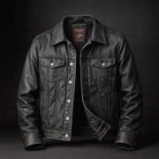 Chaqueta de Cuero Hombre Vintage con Forro de Algodón