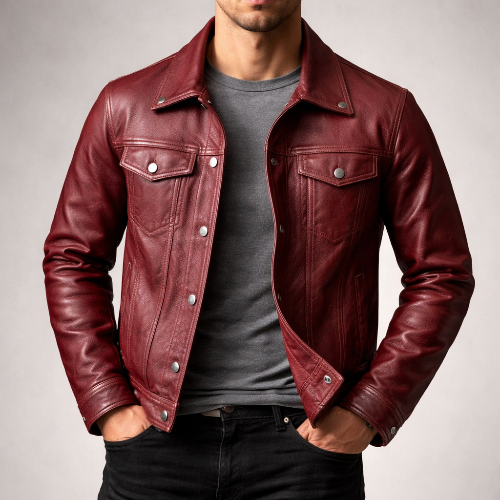 Chaqueta de Cuero Hombre Vintage con Forro de Algodón