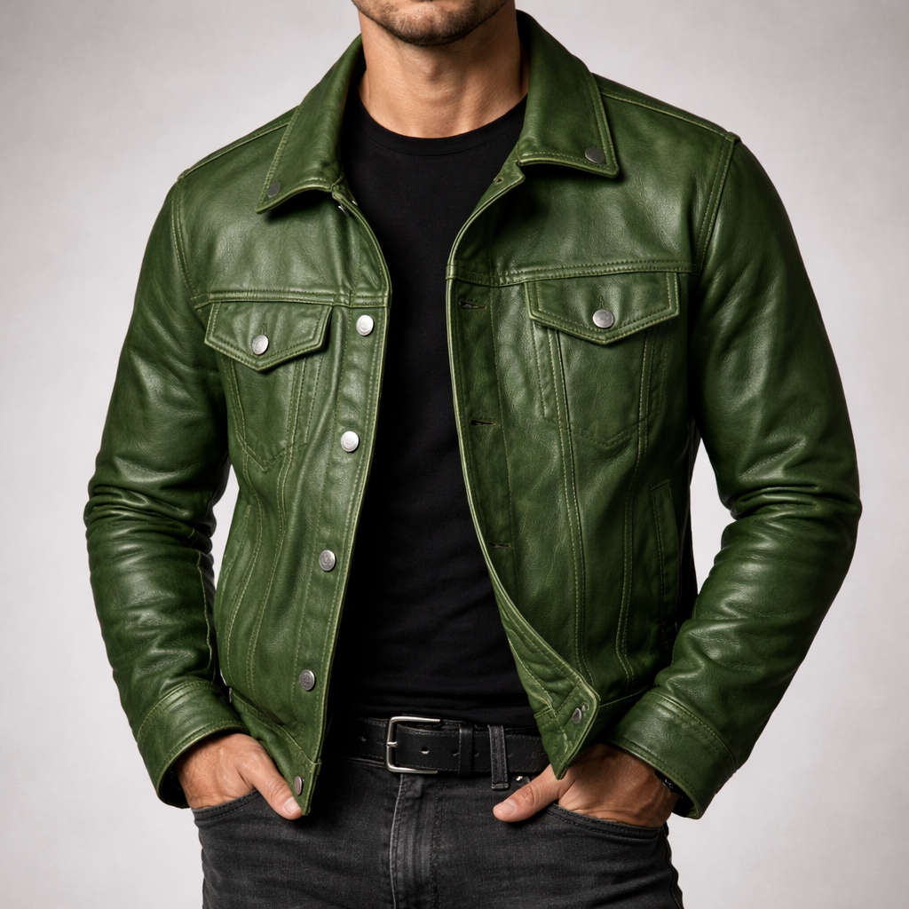 Chaqueta de Cuero Hombre Vintage con Forro de Algodón