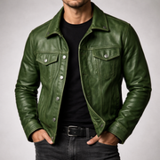 Chaqueta de Cuero Hombre Vintage con Forro de Algodón