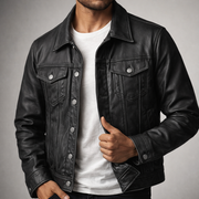 Chaqueta de Cuero Hombre Vintage con Forro de Algodón