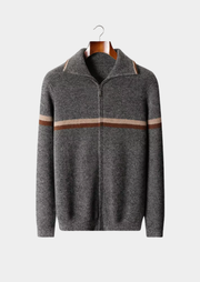 Cárdigan de Cashmere Hombre Premium – 100% Cashmere con Cremallera y Rayas