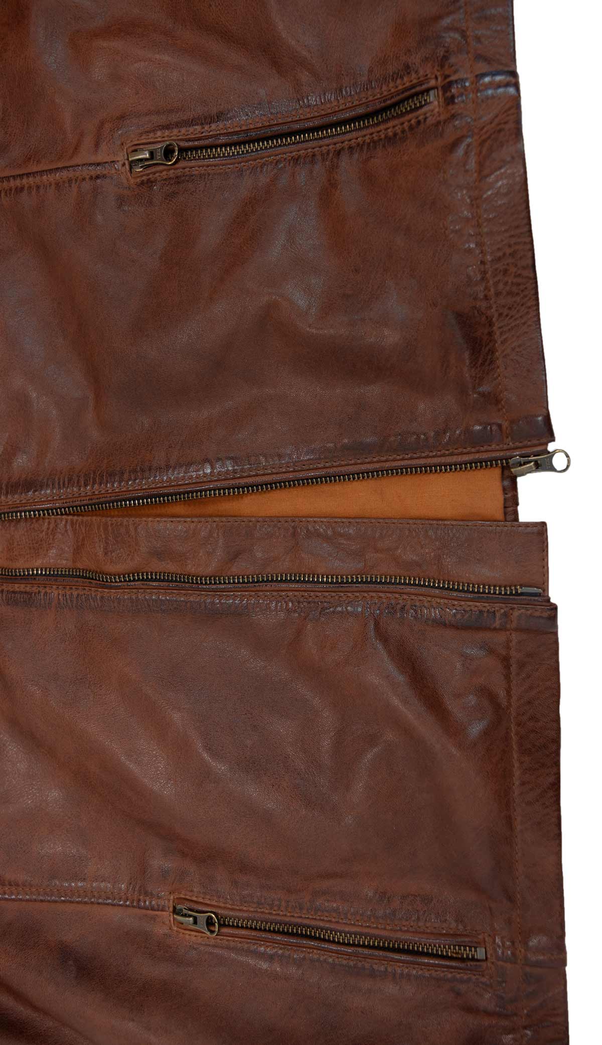 Chaqueta de Cuero Hombre Marrón con Cremalleras