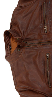 Chaqueta de Cuero Hombre Marrón con Cremalleras