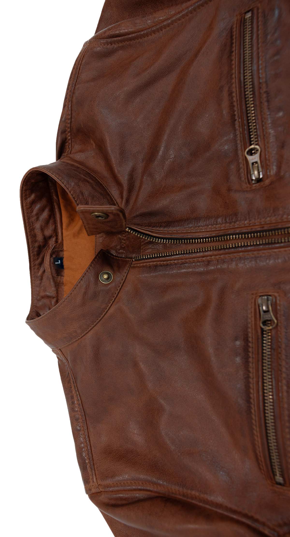 Chaqueta de Cuero Hombre Marrón con Cremalleras