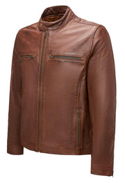 Chaqueta de Cuero Hombre Marrón con Cremalleras