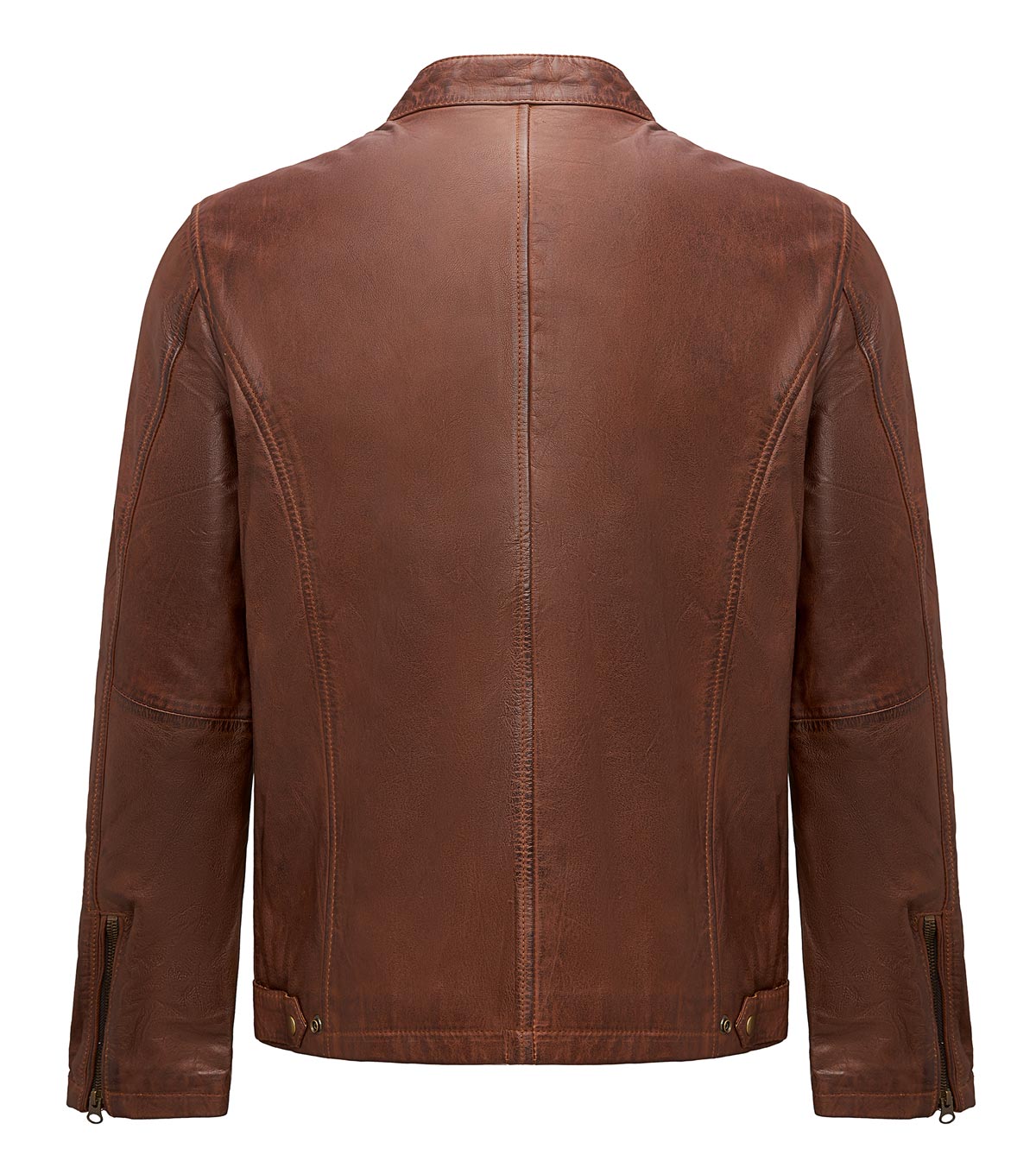 Chaqueta de Cuero Hombre Marrón con Cremalleras
