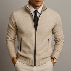 Jersey Hombre Cremallera Completa Lana Jaspeada Cuello Alto