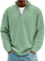 Men's Red Half-Zip Ribbed Knit Sweatshirt