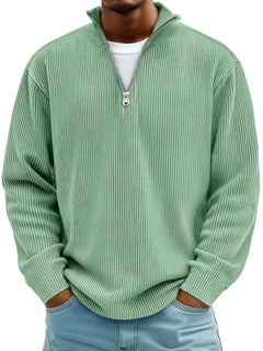 Sudadera Hombre de Punto Canalé con Media Cremallera Rojo