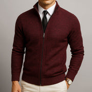 Jersey Hombre Cremallera Completa Lana Jaspeada Cuello Alto