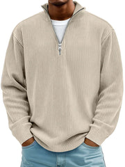 Men's Red Half-Zip Ribbed Knit Sweatshirt