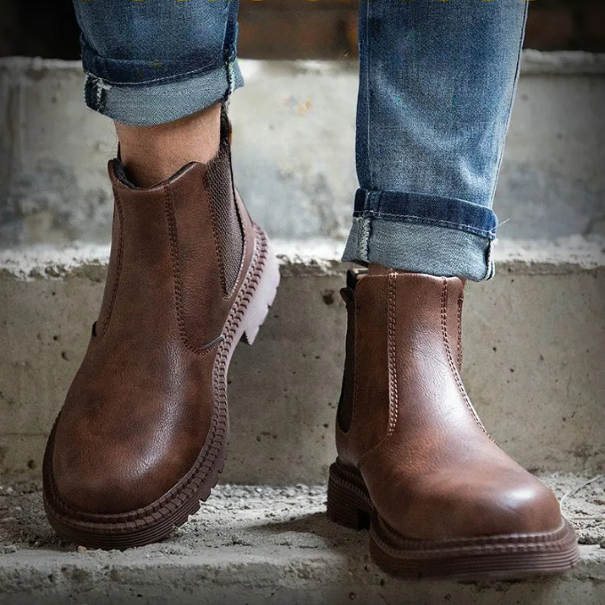 Men's Reinforced Toe Chelsea Work Boots - Durable Slip-On