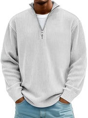 Men's Red Half-Zip Ribbed Knit Sweatshirt
