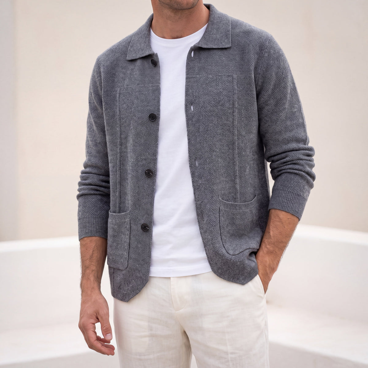 Sobrecamisa Hombre Cashmere Premium – 100% Cashmere con Botones