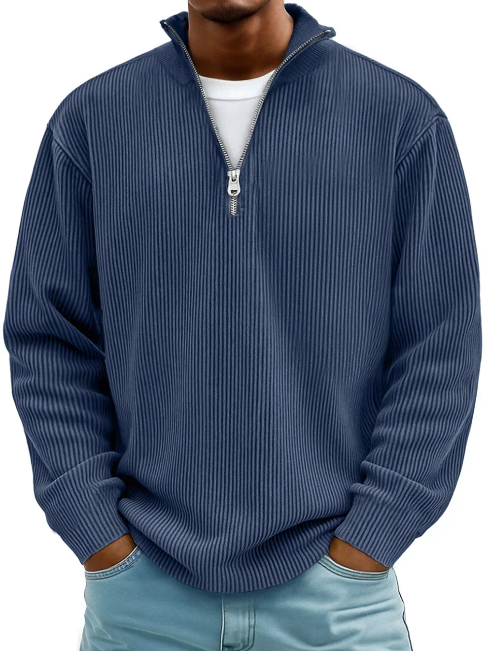 Men's Red Half-Zip Ribbed Knit Sweatshirt