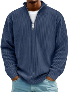 Sudadera Hombre de Punto Canalé con Media Cremallera Rojo