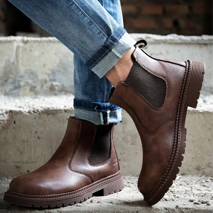 Men's Reinforced Toe Chelsea Work Boots - Durable Slip-On