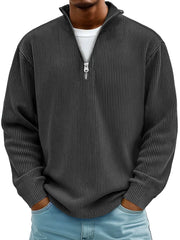 Men's Red Half-Zip Ribbed Knit Sweatshirt