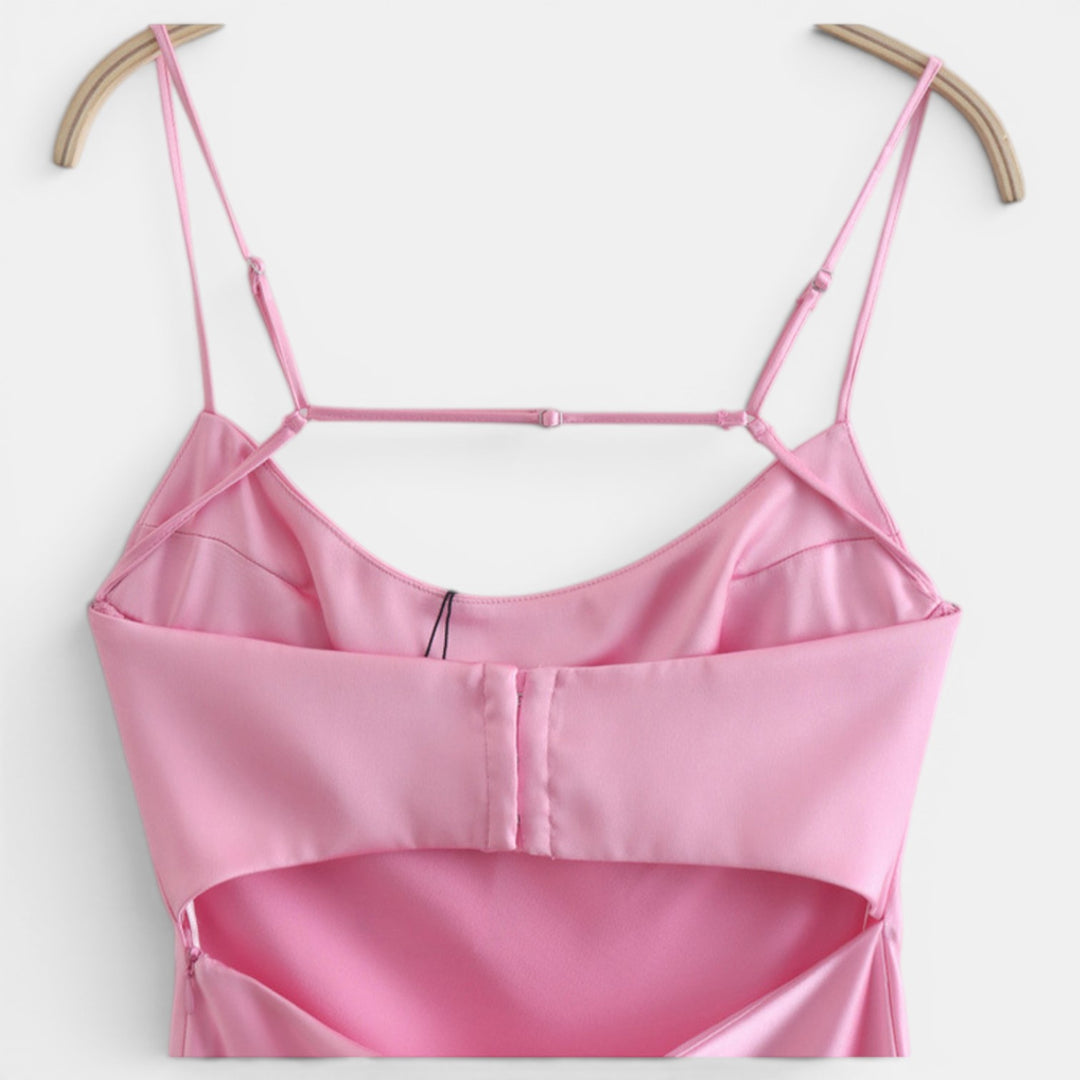 Vestido Largo Satén Rosa Mujer
