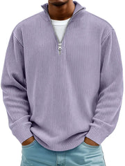 Men's Red Half-Zip Ribbed Knit Sweatshirt