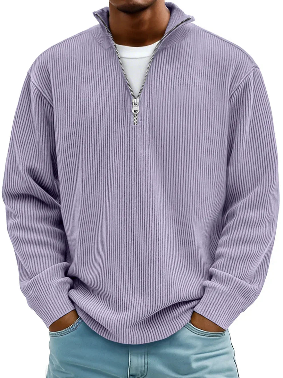 Men's Red Half-Zip Ribbed Knit Sweatshirt