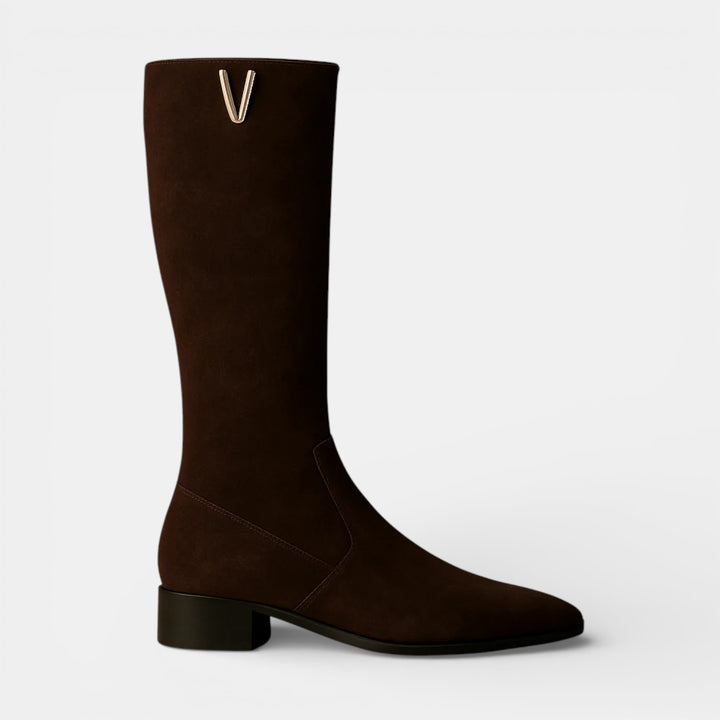 Botas Altas de Ante para Mujer con Cremallera y Tacón Bajo