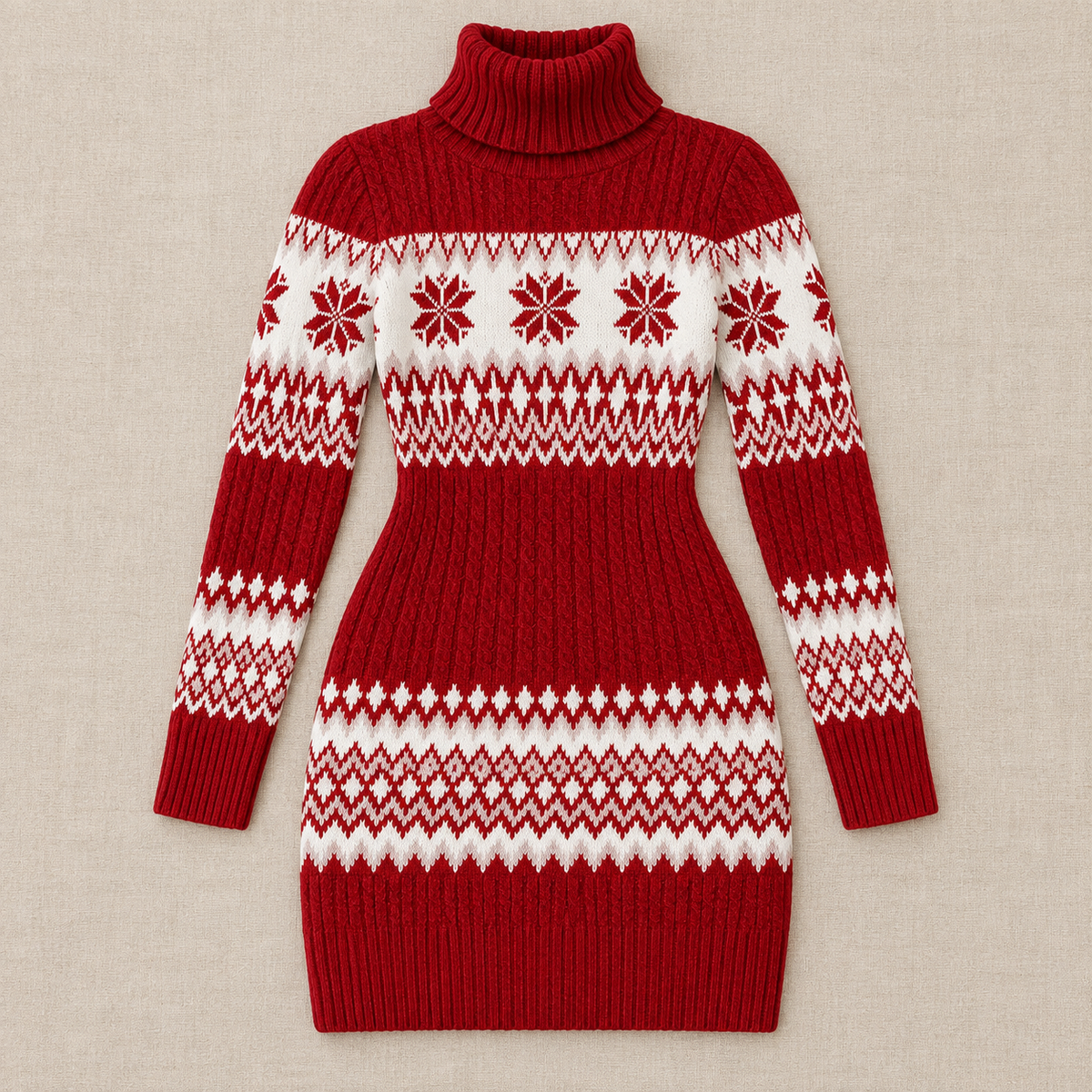 Women's Red Fair Isle Christmas Sweater Dress - Knit Holiday Dress