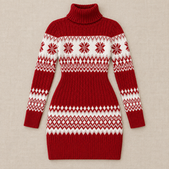 Women's Red Fair Isle Christmas Sweater Dress - Knit Holiday Dress