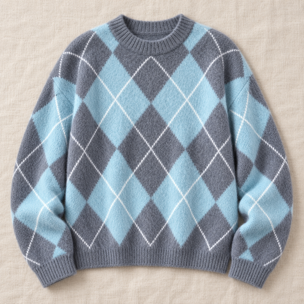 Women's Argyle Knit Sweater - Classic Crew Neck Pullover