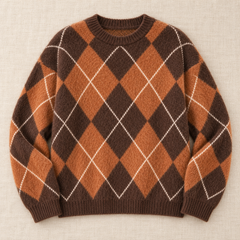 Women's Argyle Knit Sweater - Classic Crew Neck Pullover