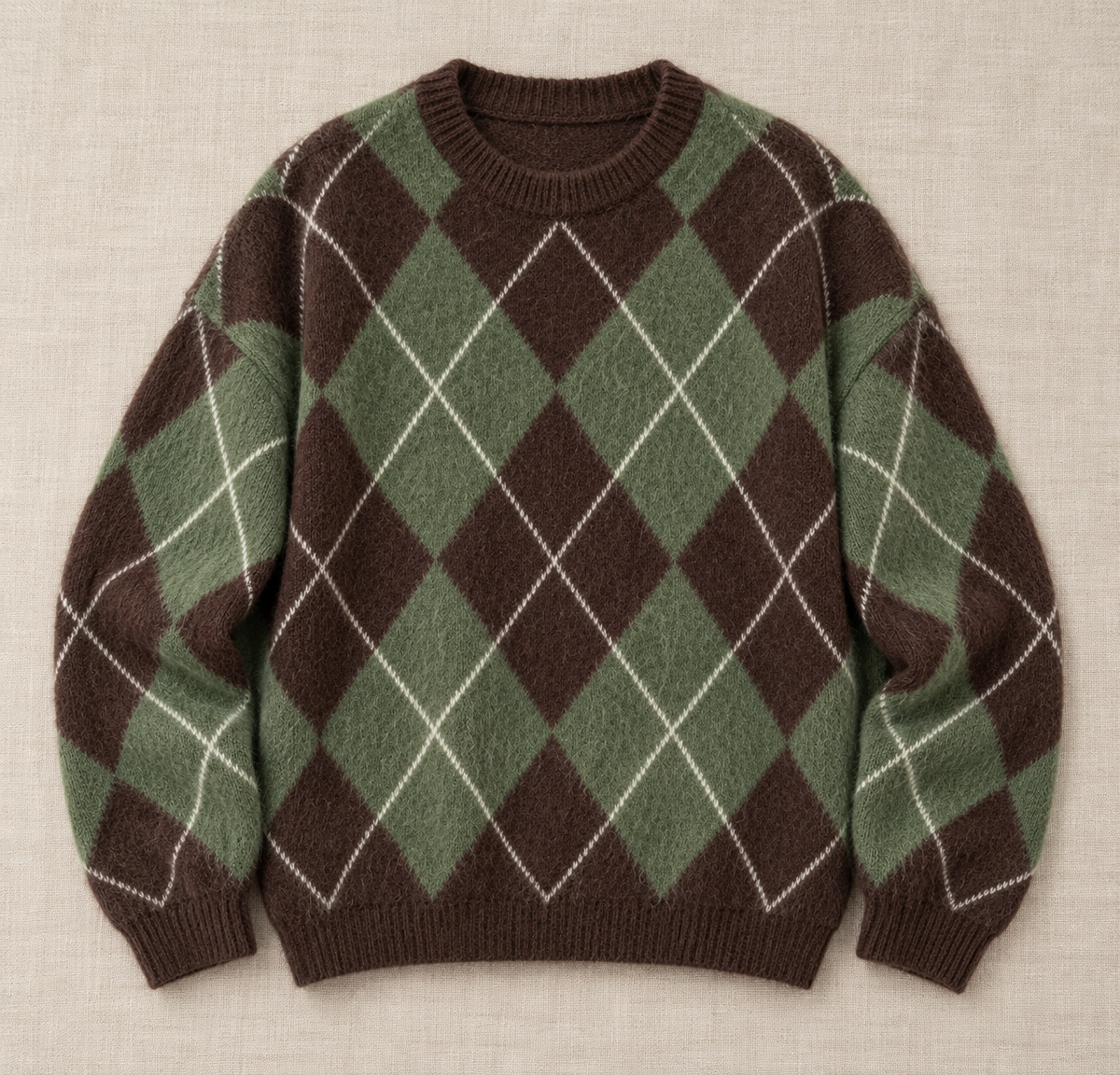 Women's Argyle Knit Sweater - Classic Crew Neck Pullover