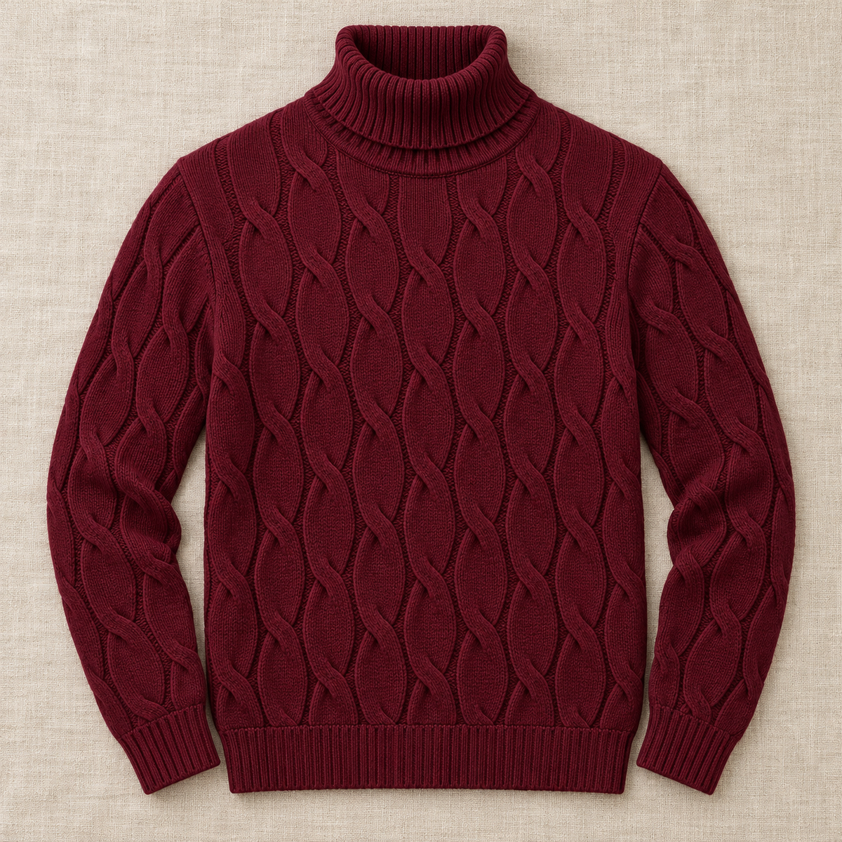 Men's Cable Knit Turtleneck Sweater - Chunky Pullover