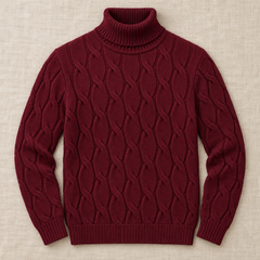 Men's Cable Knit Turtleneck Sweater - Chunky Pullover