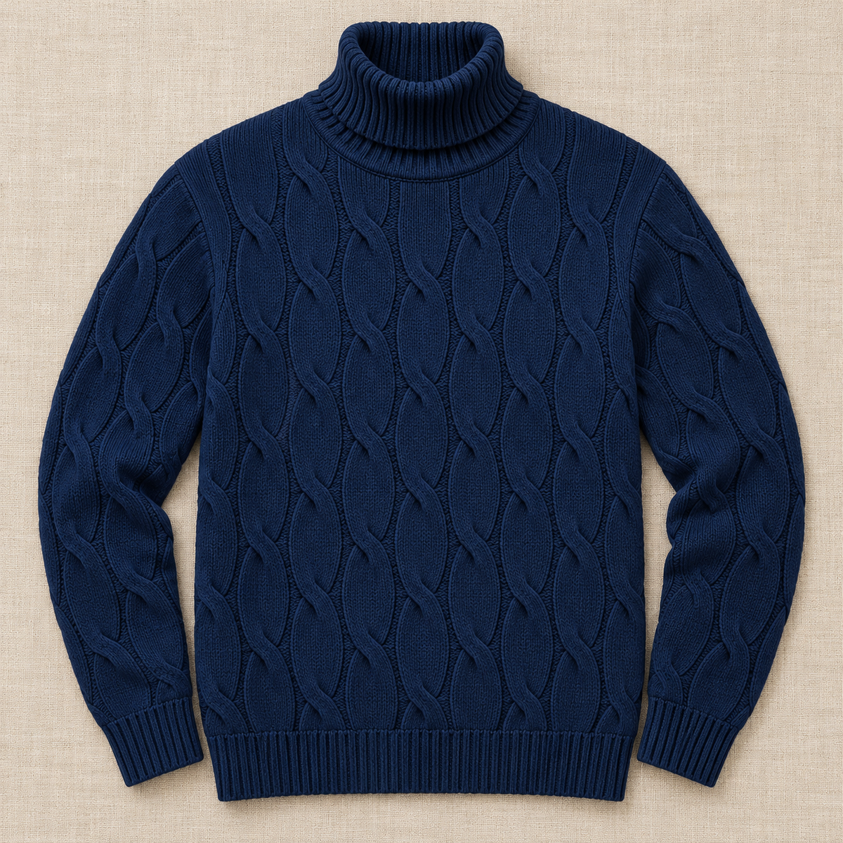 Men's Cable Knit Turtleneck Sweater - Chunky Pullover