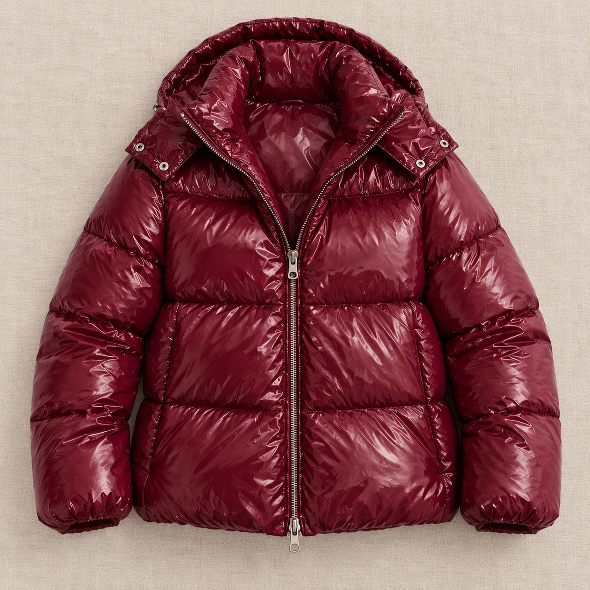 Chaqueta Acolchada Mujer Brillante con Capucha
